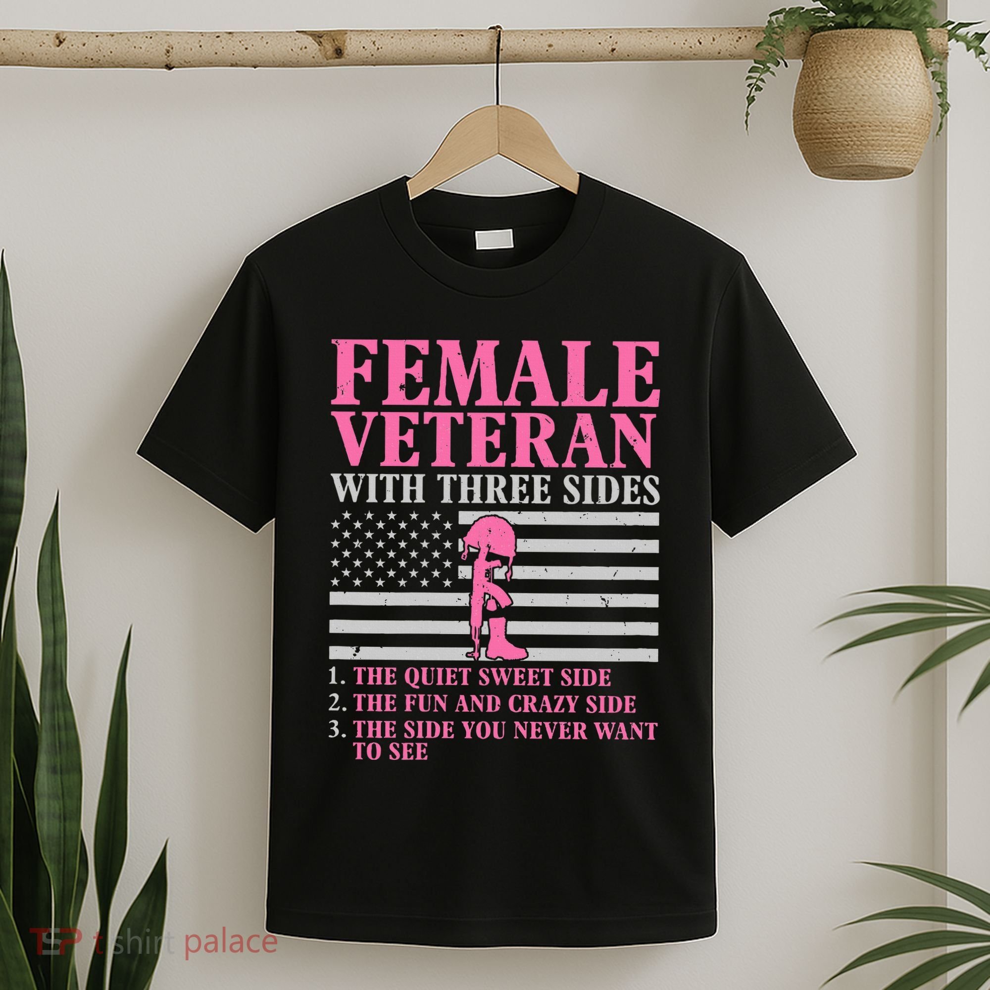 Female Veteran With Three Sides Women Veteran Mother Grandma T-Shirt