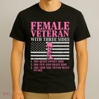 Female Veteran With Three Sides Women Veteran Mother Grandma T-Shirt thumb 3