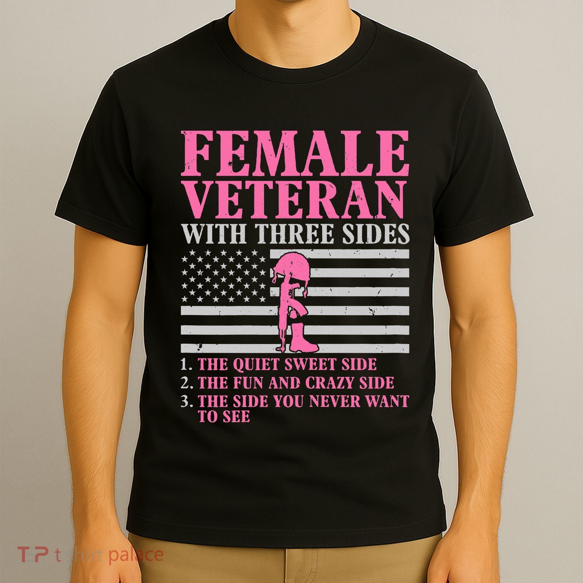 Female Veteran With Three Sides Women Veteran Mother Grandma T-Shirt