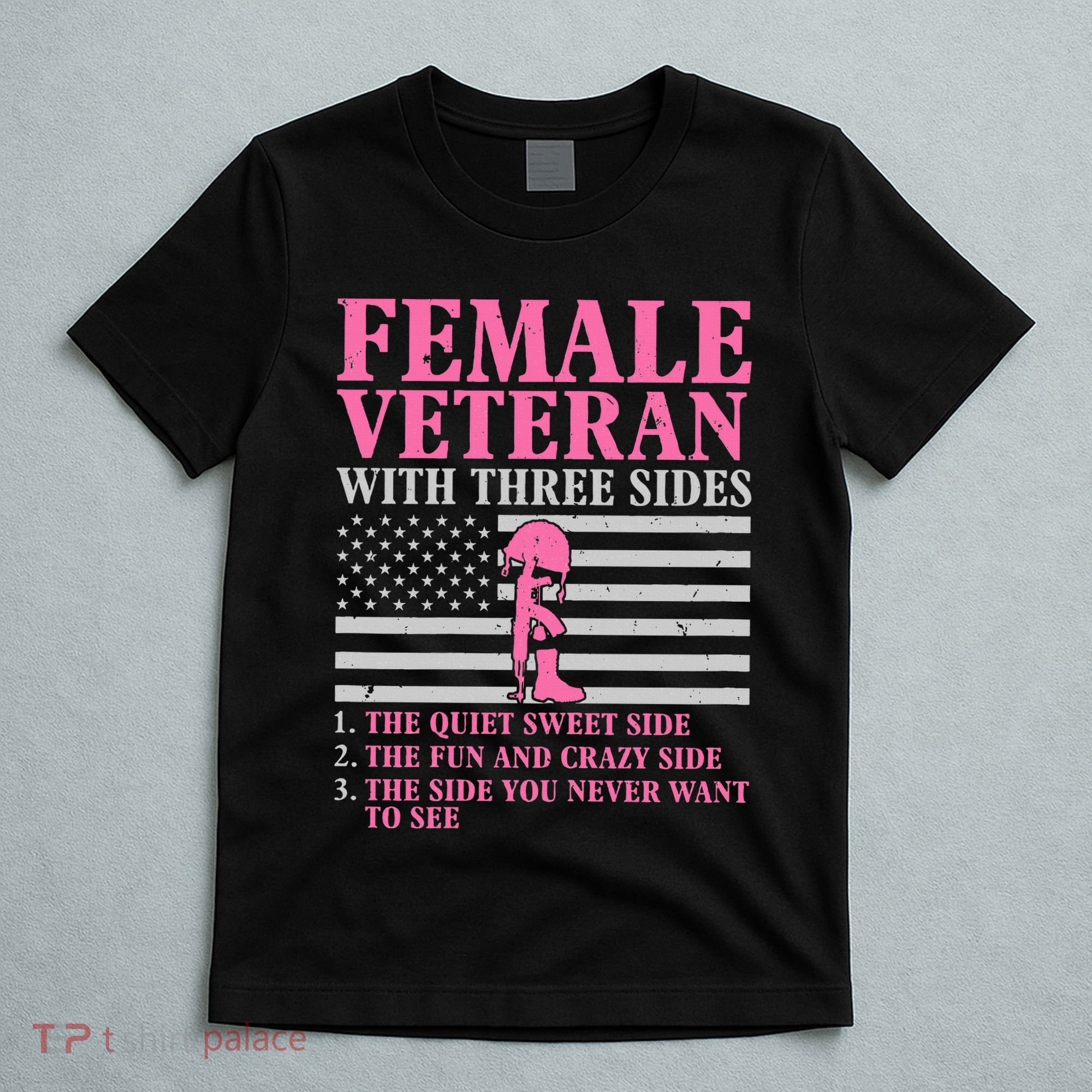 Female Veteran With Three Sides Women Veteran Mother Grandma T-Shirt