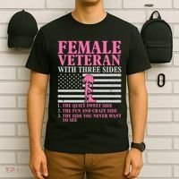 Female Veteran With Three Sides Women Veteran Mother Grandma T-Shirt thumb 6