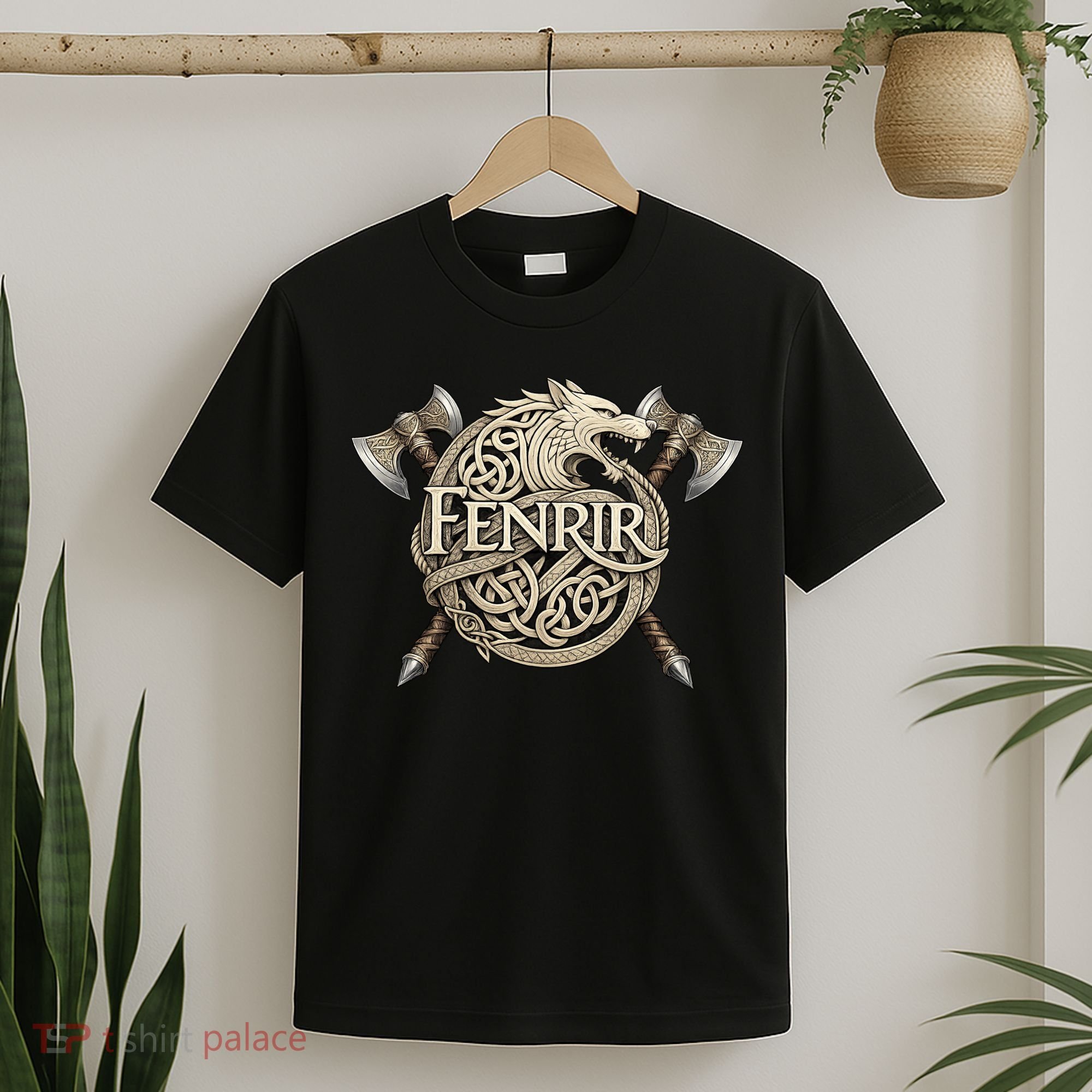 Fenrir Viking Wolf Norse Knotwork Mythology  T-Shirt