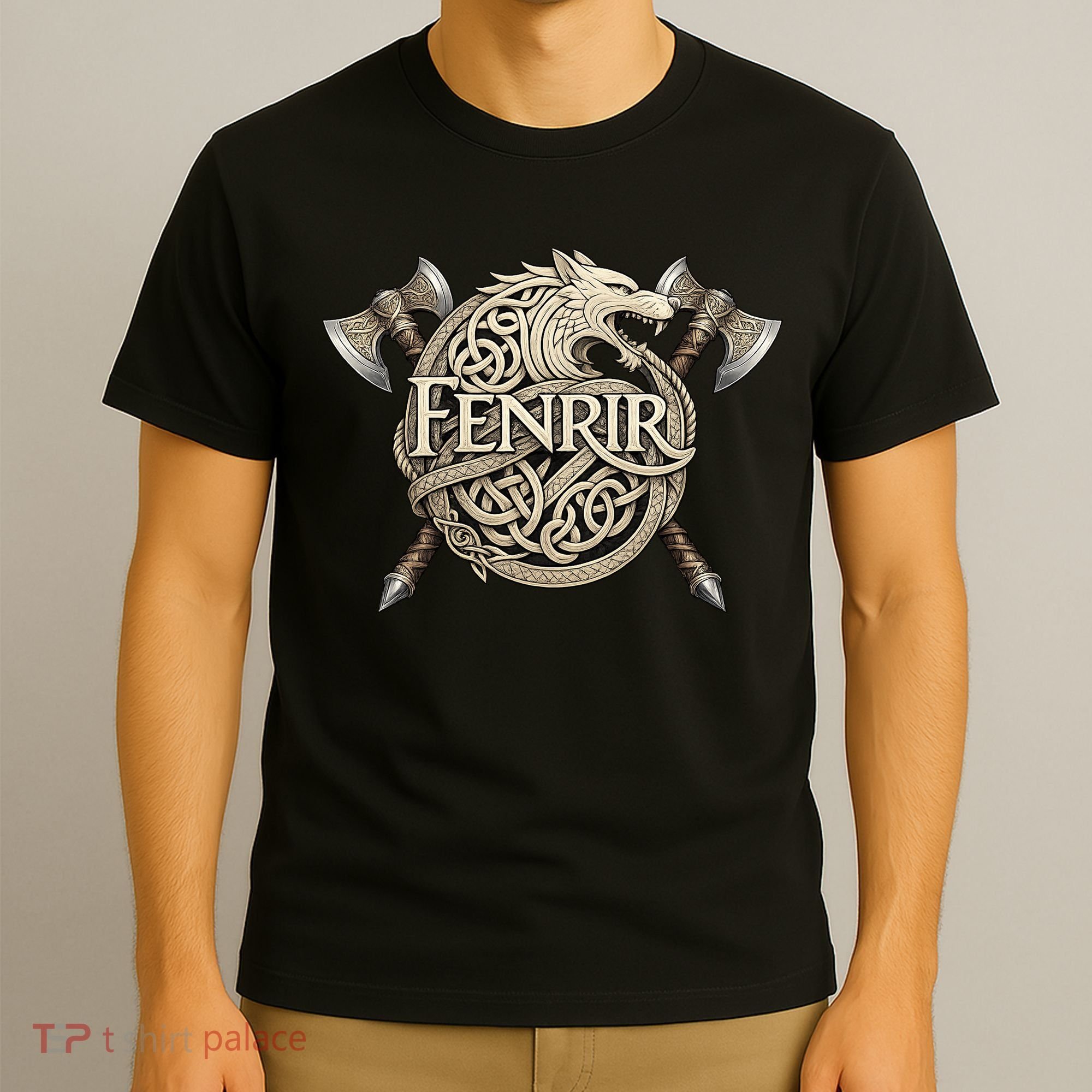 Fenrir Viking Wolf Norse Knotwork Mythology  T-Shirt