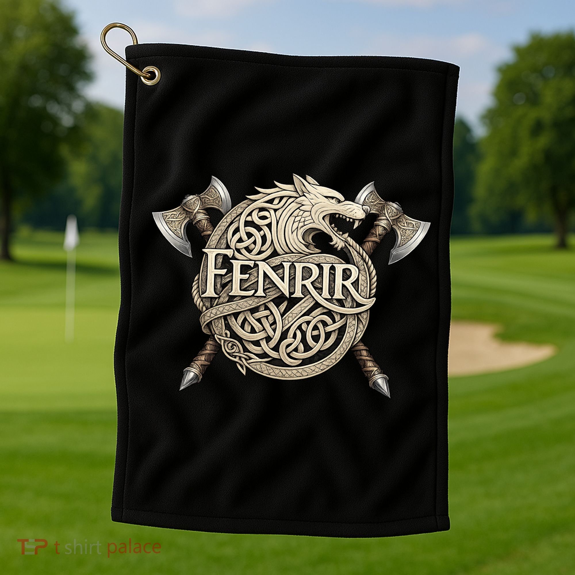 Fenrir Viking Wolf Norse Knotwork Mythology  Golf Towel