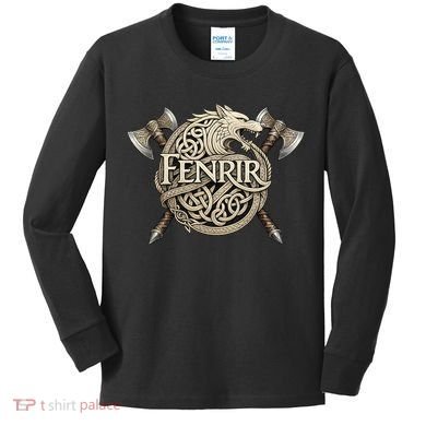 Fenrir Viking Wolf Norse Knotwork Mythology  Kids Long Sleeve Shirt