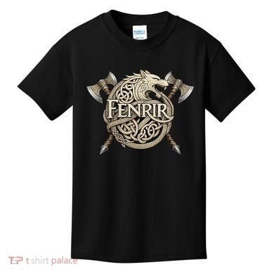 Fenrir Viking Wolf Norse Knotwork Mythology  Kids T-Shirt