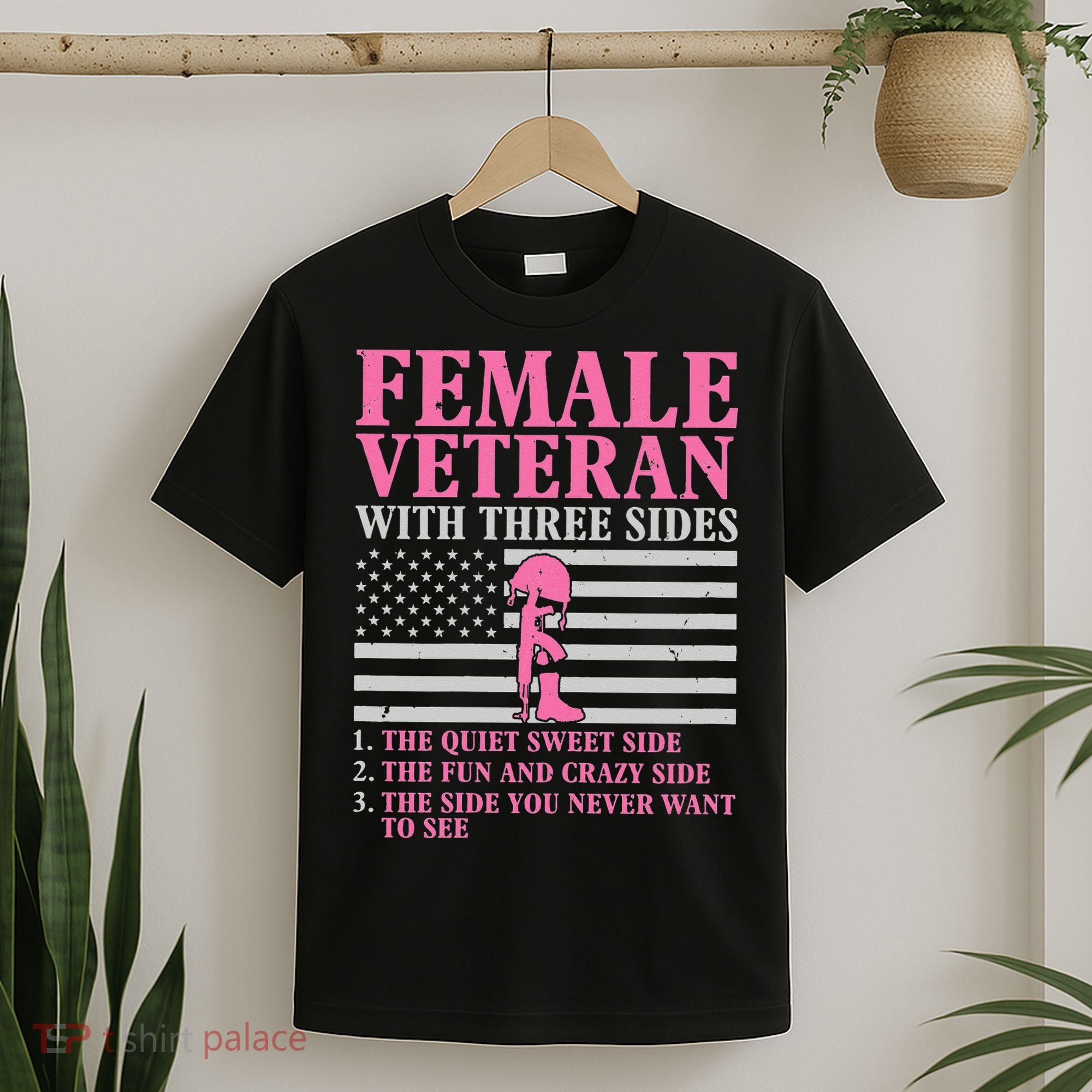 Female Veteran with Three Sides  Veteran Mother Grandma T-Shirt