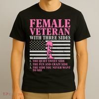 Female Veteran with Three Sides  Veteran Mother Grandma T-Shirt thumb 3