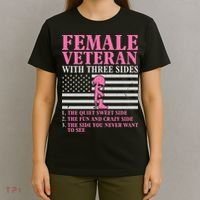 Female Veteran with Three Sides  Veteran Mother Grandma T-Shirt thumb 4