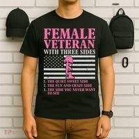 Female Veteran with Three Sides  Veteran Mother Grandma T-Shirt thumb 6