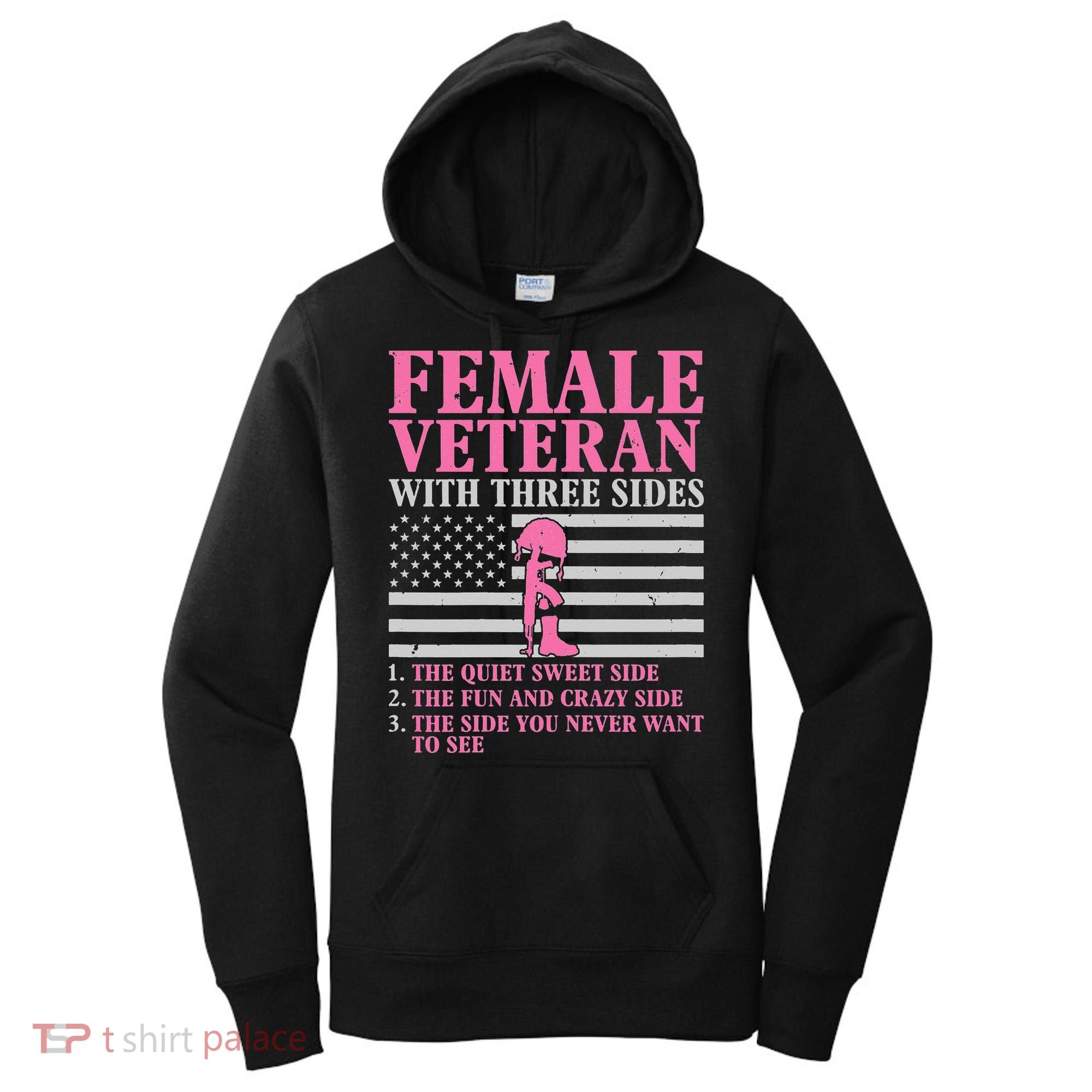 Female Veteran with Three Sides  Veteran Mother Grandma Women's Hoodie