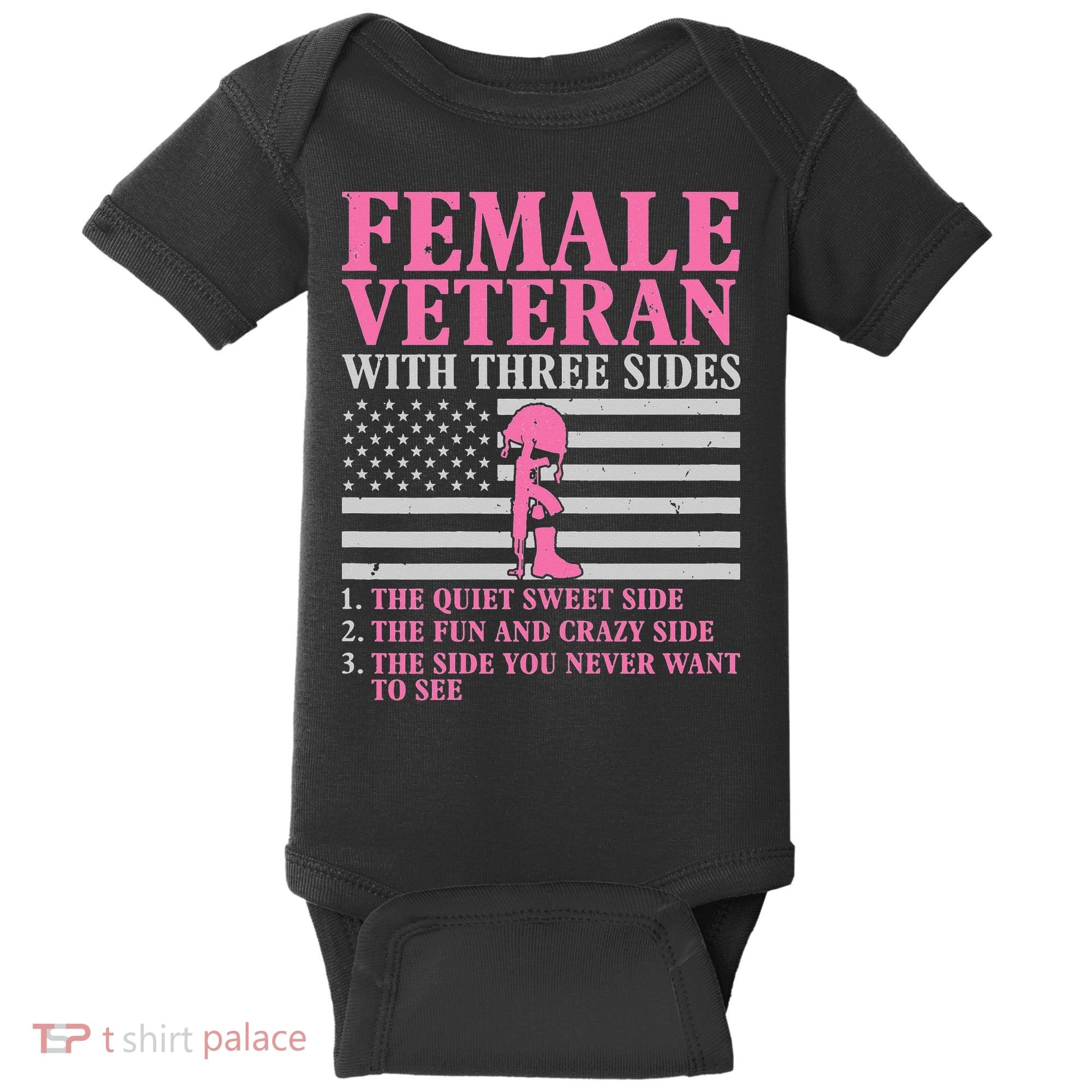 Female Veteran with Three Sides  Veteran Mother Grandma Baby Bodysuit
