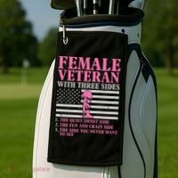 Female Veteran with Three Sides  Veteran Mother Grandma Golf Towel thumb 2