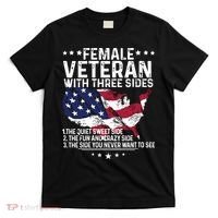 Female Veteran With Three Sides Women Veteran American Flag T-Shirt thumb 0