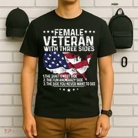 Female Veteran With Three Sides Women Veteran American Flag T-Shirt thumb 6