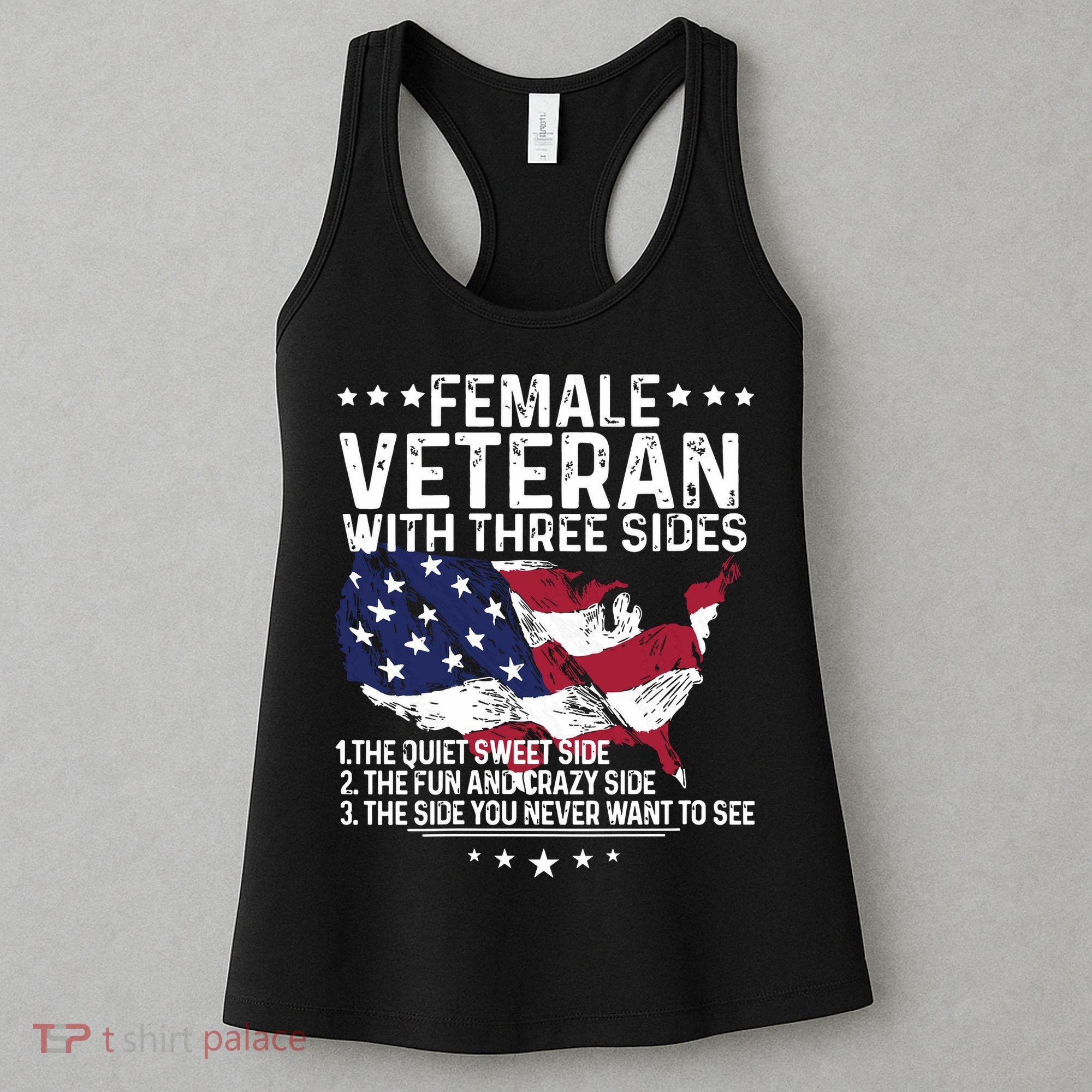 Female Veteran With Three Sides Women Veteran American Flag Women's Tank Top