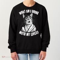 Funny What Am I Doing With My Lives Existential Crisis Cat Women's Sweatshirt thumb 0