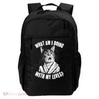 Funny What Am I Doing With My Lives Existential Crisis Cat Backpack thumb 0