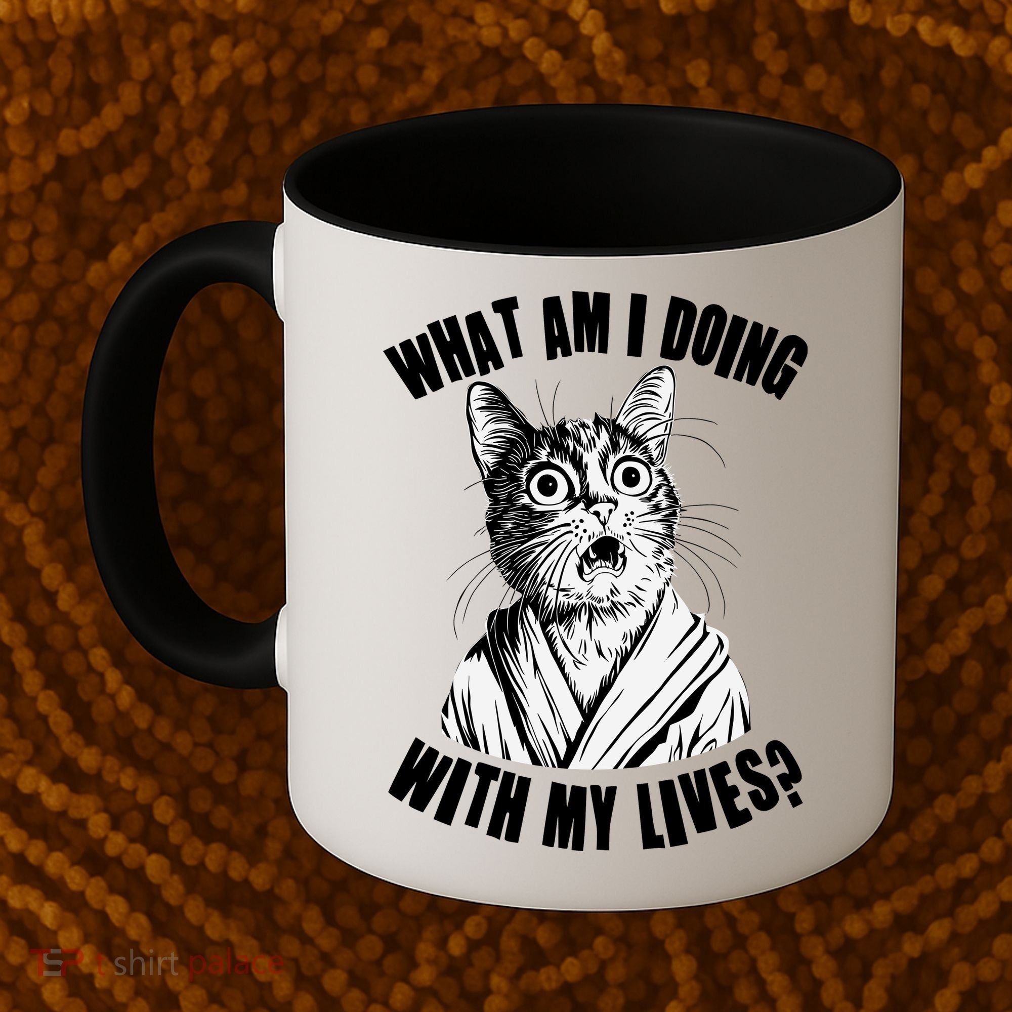 Funny What Am I Doing With My Lives Existential Crisis Cat Coffee Mug