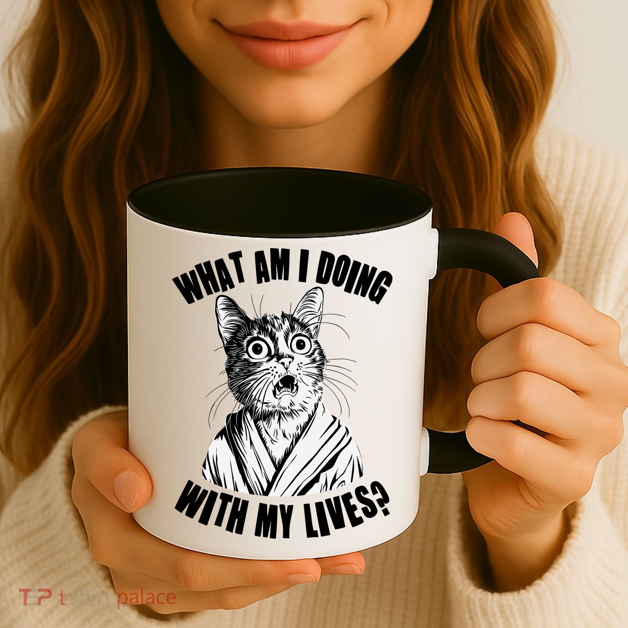 Funny What Am I Doing With My Lives Existential Crisis Cat Coffee Mug