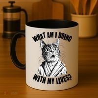 Funny What Am I Doing With My Lives Existential Crisis Cat Coffee Mug thumb 4