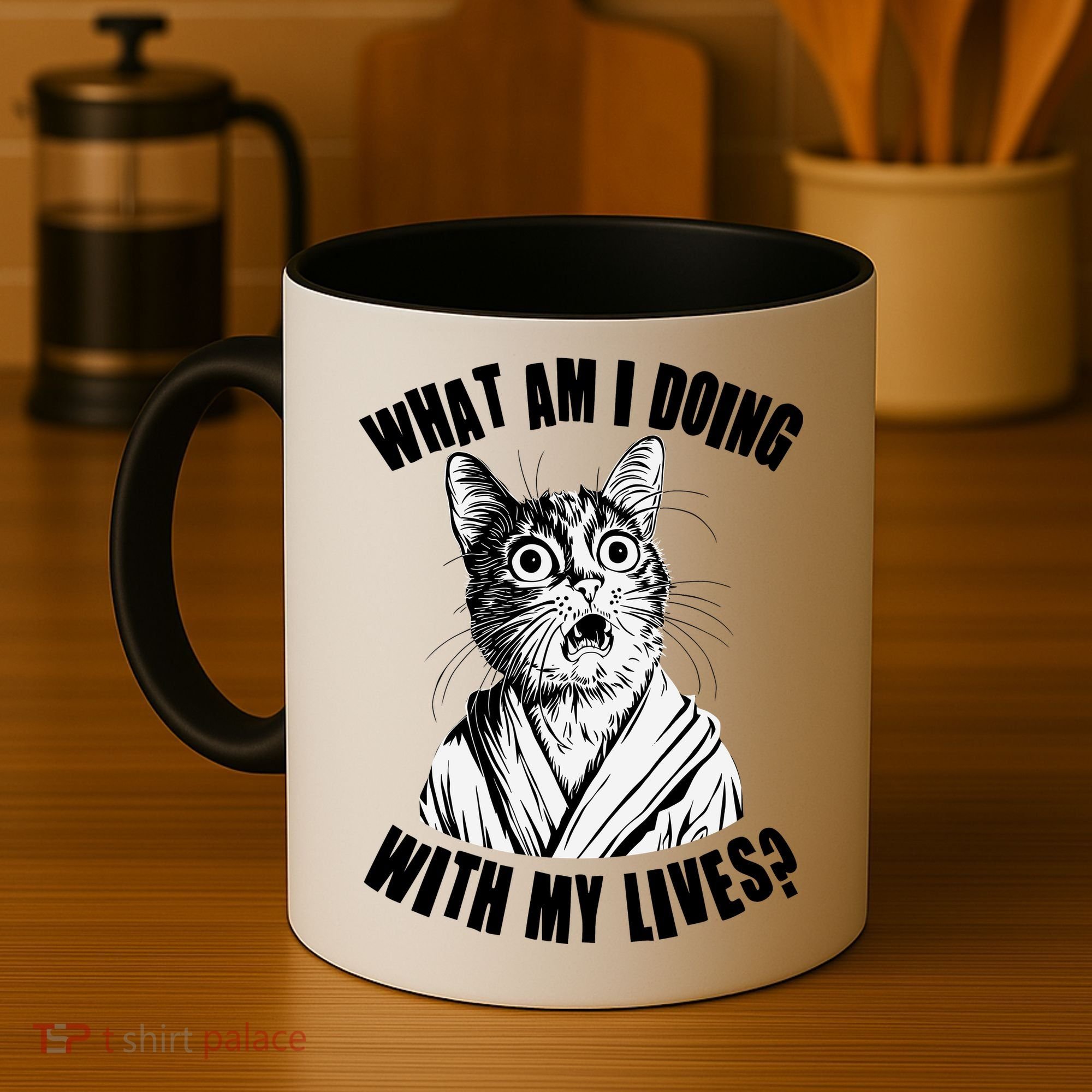 Funny What Am I Doing With My Lives Existential Crisis Cat Coffee Mug