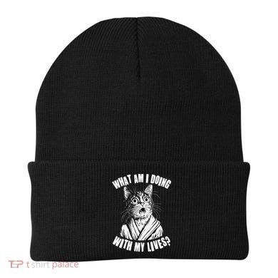 Funny What Am I Doing With My Lives Existential Crisis Cat Beanie