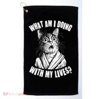 Funny What Am I Doing With My Lives Existential Crisis Cat Golf Towel thumb 0