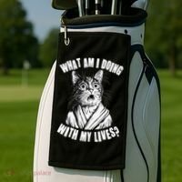 Funny What Am I Doing With My Lives Existential Crisis Cat Golf Towel thumb 2