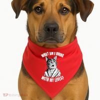 Funny What Am I Doing With My Lives Existential Crisis Cat USA-Made Doggie Bandana thumb 1
