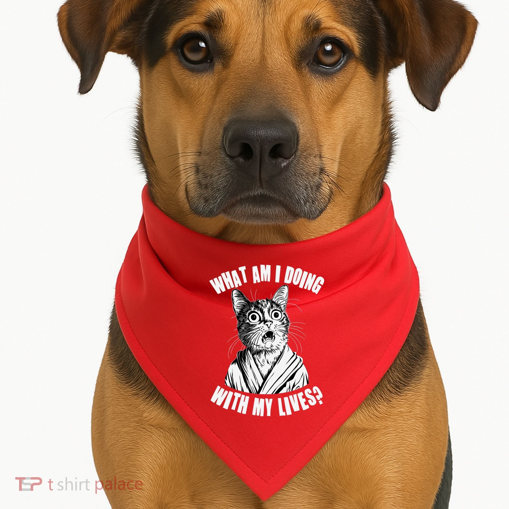Funny What Am I Doing With My Lives Existential Crisis Cat USA-Made Doggie Bandana
