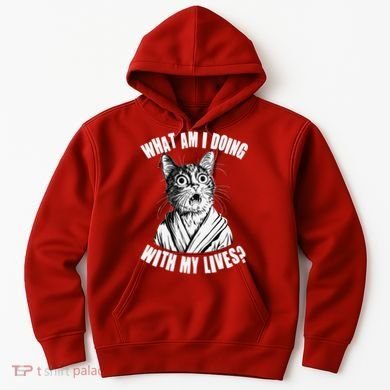 Funny What Am I Doing With My Lives Existential Crisis Cat Hoodie