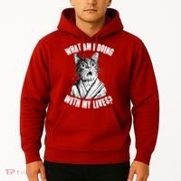 Funny What Am I Doing With My Lives Existential Crisis Cat Hoodie thumb 2