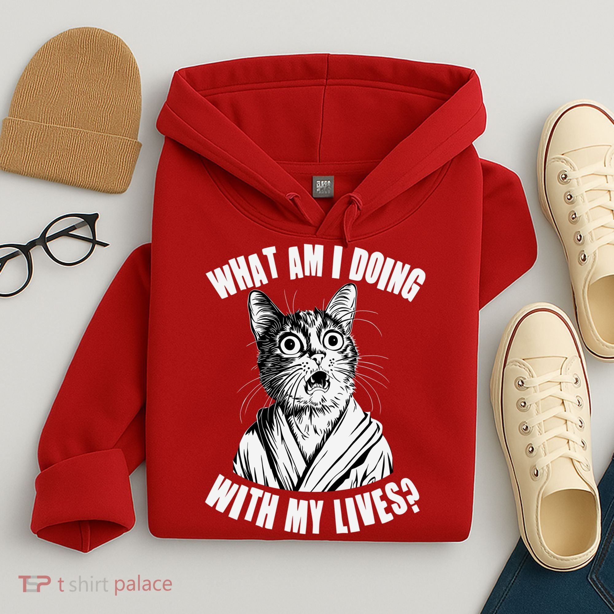 Funny What Am I Doing With My Lives Existential Crisis Cat Hoodie
