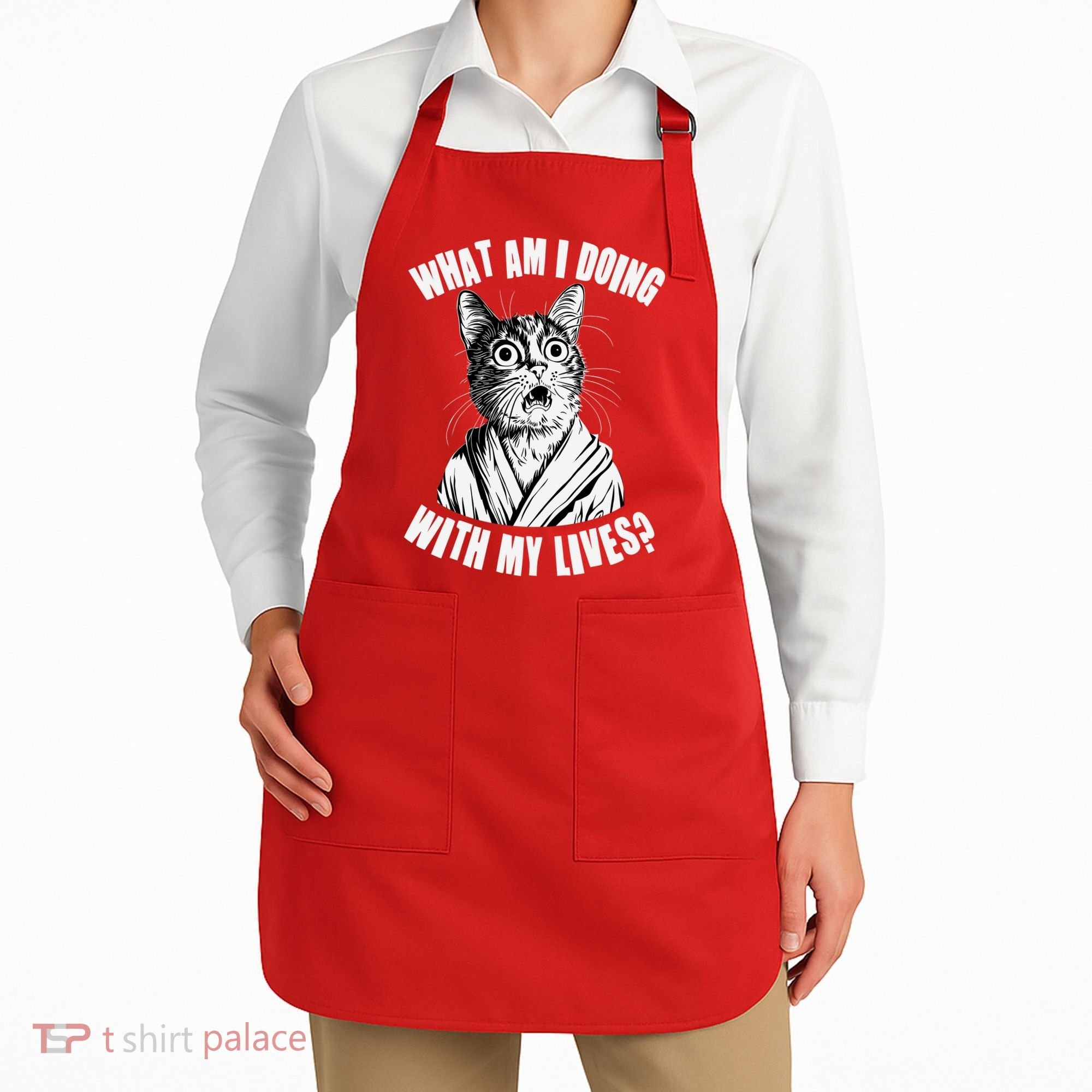 Funny What Am I Doing With My Lives Existential Crisis Cat Apron