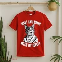 Funny What Am I Doing With My Lives Existential Crisis Cat T-Shirt thumb 2