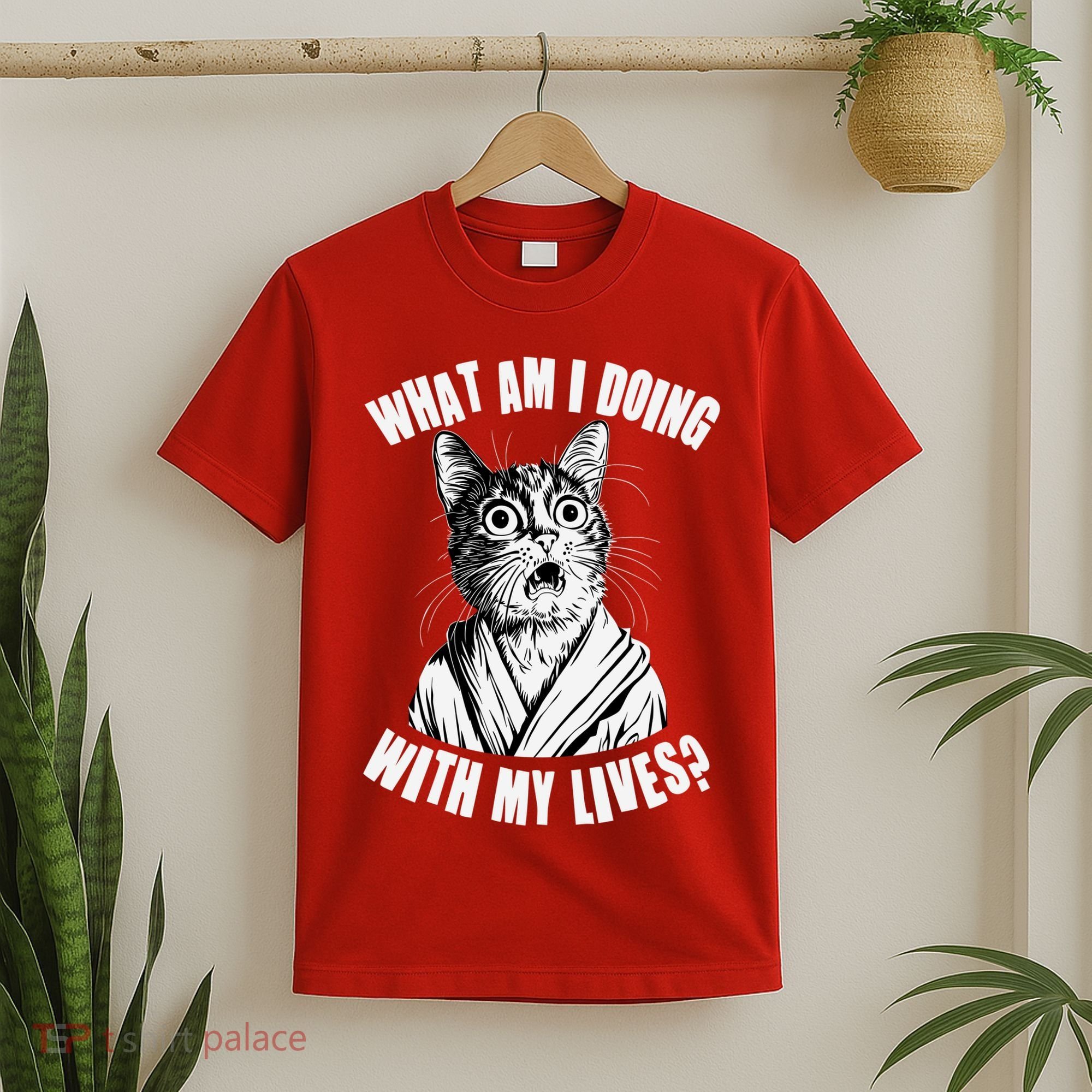 Funny What Am I Doing With My Lives Existential Crisis Cat T-Shirt
