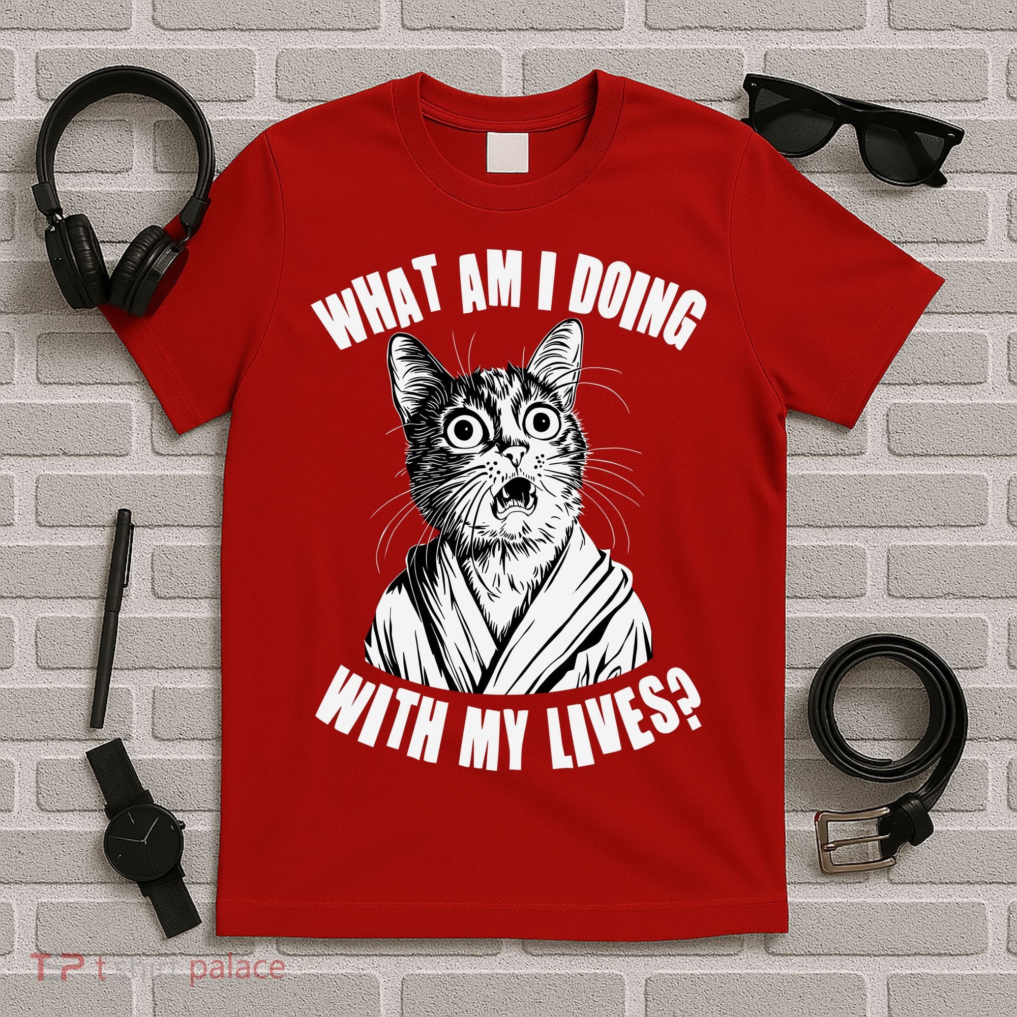 Funny What Am I Doing With My Lives Existential Crisis Cat T-Shirt