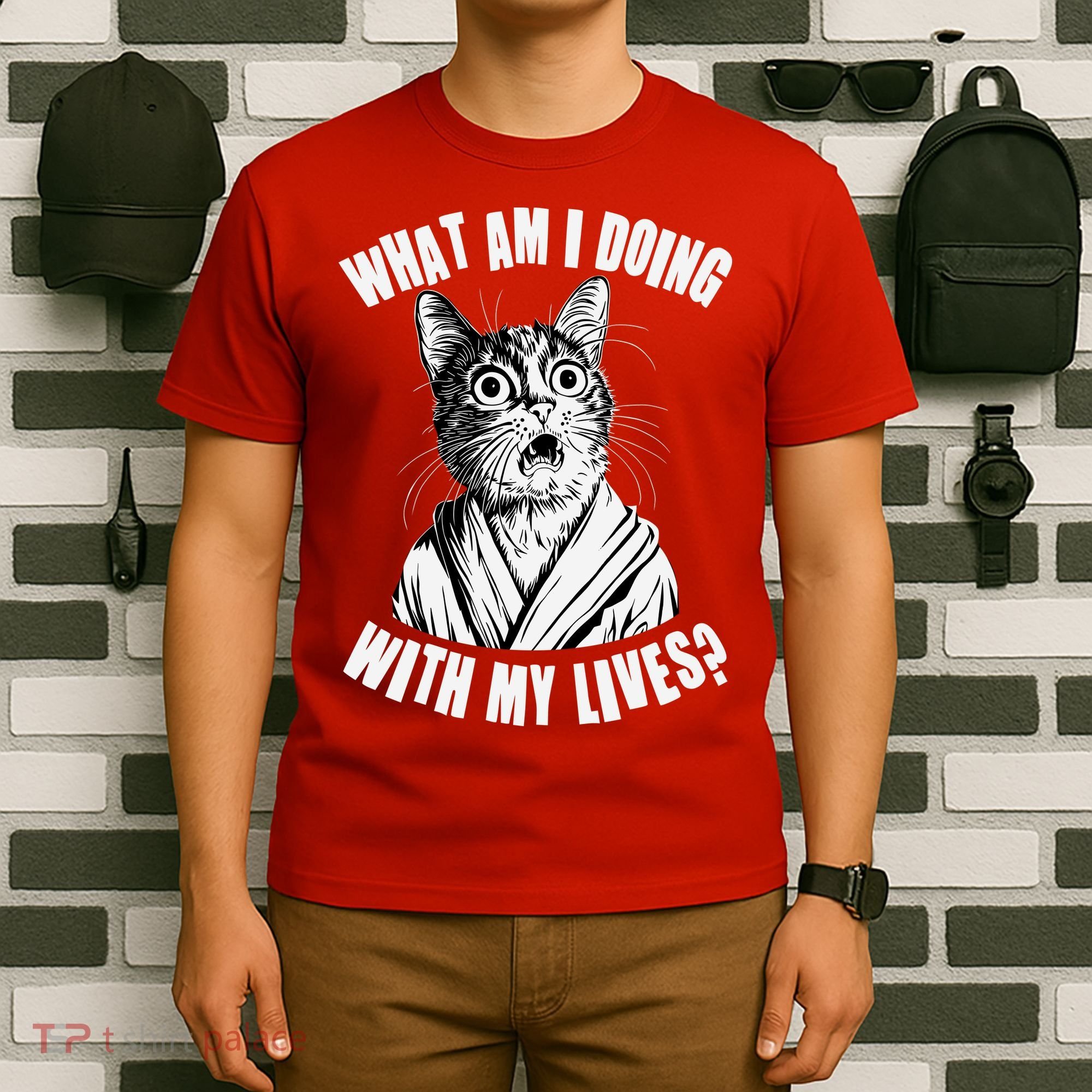 Funny What Am I Doing With My Lives Existential Crisis Cat T-Shirt