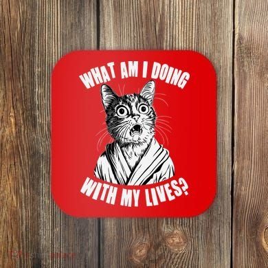 Funny What Am I Doing With My Lives Existential Crisis Cat Coaster