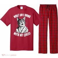 Funny What Am I Doing With My Lives Existential Crisis Cat Pajama Set thumb 0