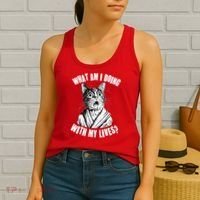 Funny What Am I Doing With My Lives Existential Crisis Cat Women's Tank Top thumb 2