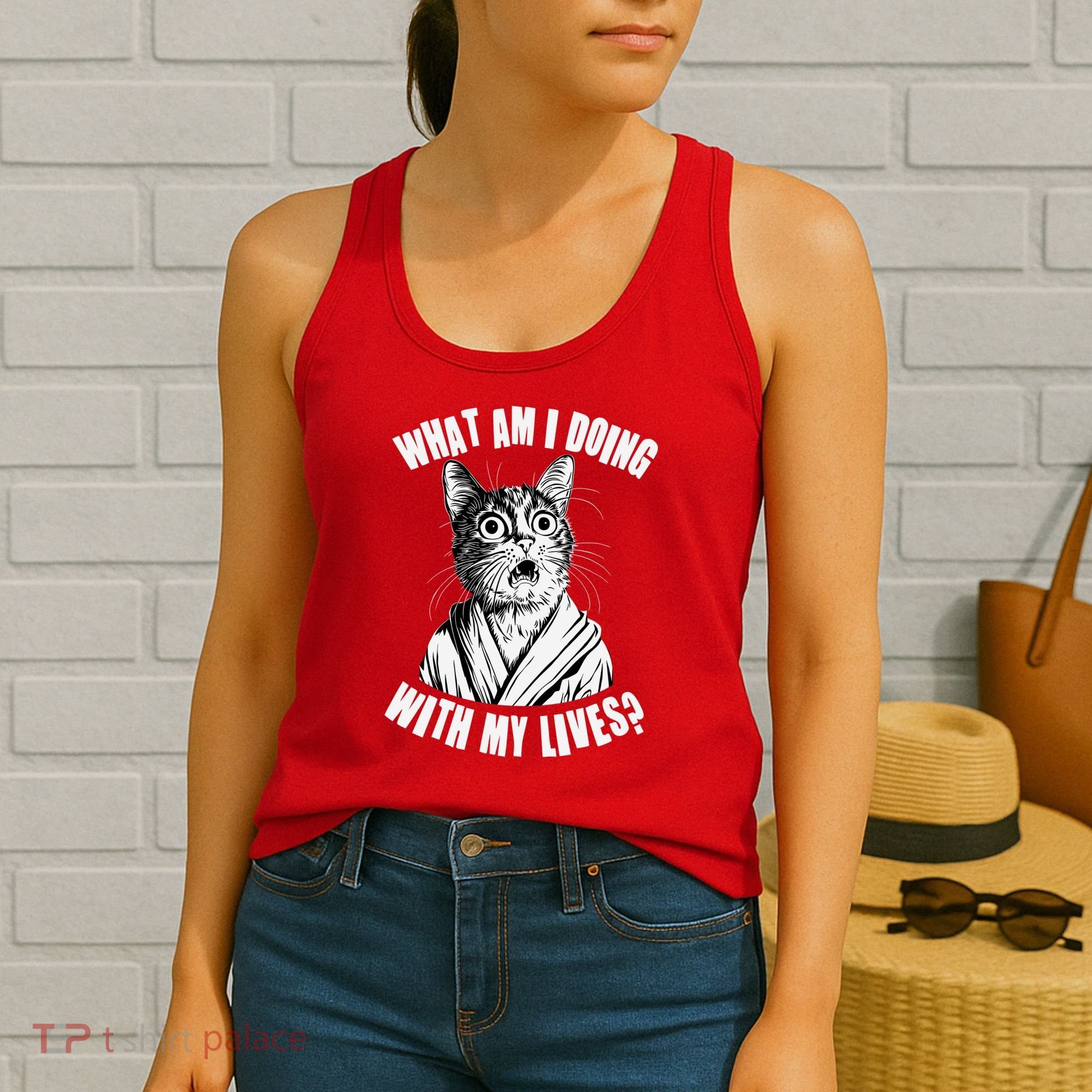 Funny What Am I Doing With My Lives Existential Crisis Cat Women's Tank Top