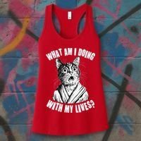 Funny What Am I Doing With My Lives Existential Crisis Cat Women's Tank Top thumb 3