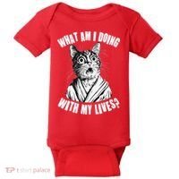 Funny What Am I Doing With My Lives Existential Crisis Cat Baby Bodysuit thumb 0