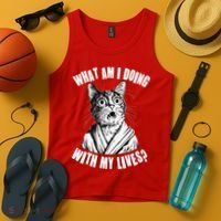 Funny What Am I Doing With My Lives Existential Crisis Cat Tank Top thumb 4
