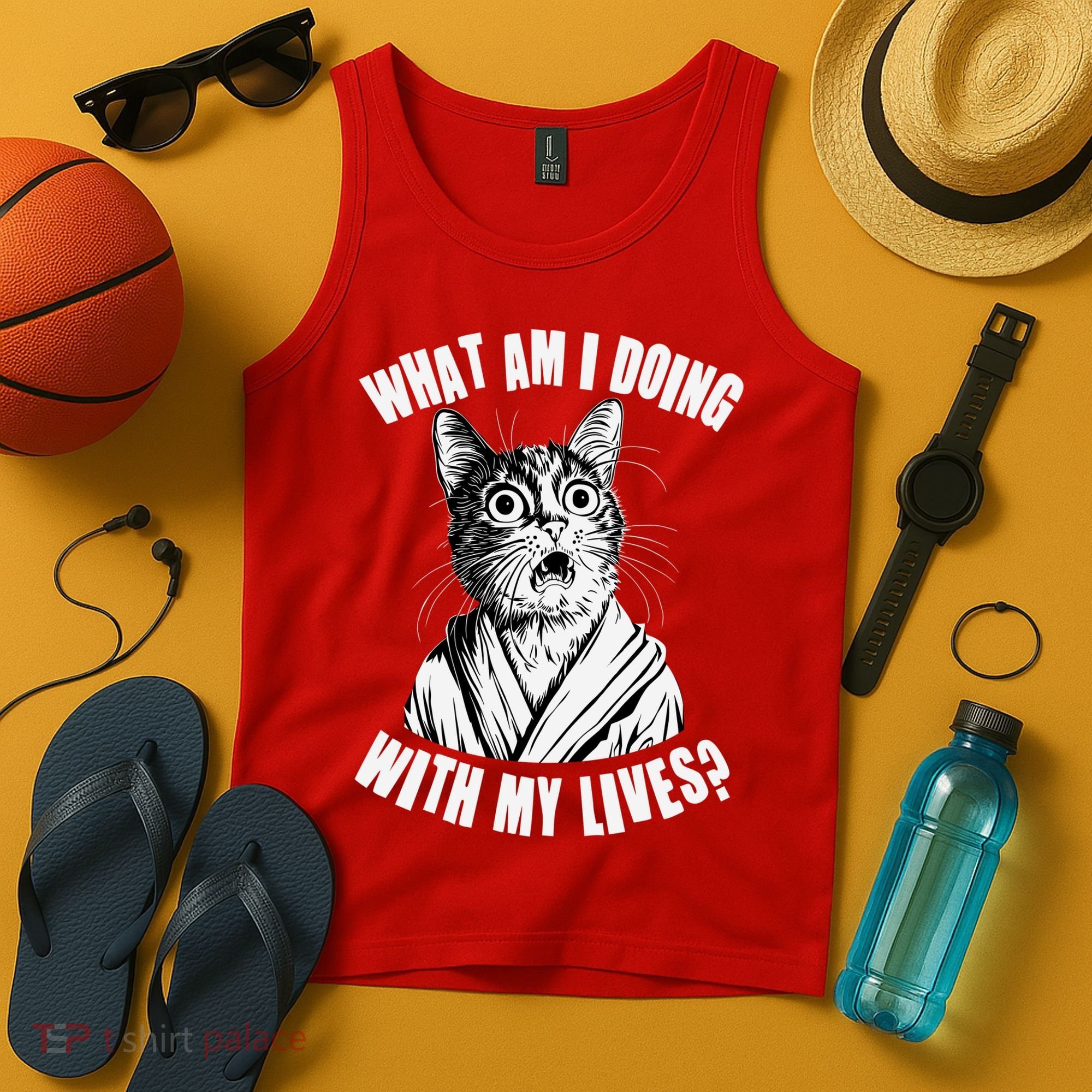 Funny What Am I Doing With My Lives Existential Crisis Cat Tank Top