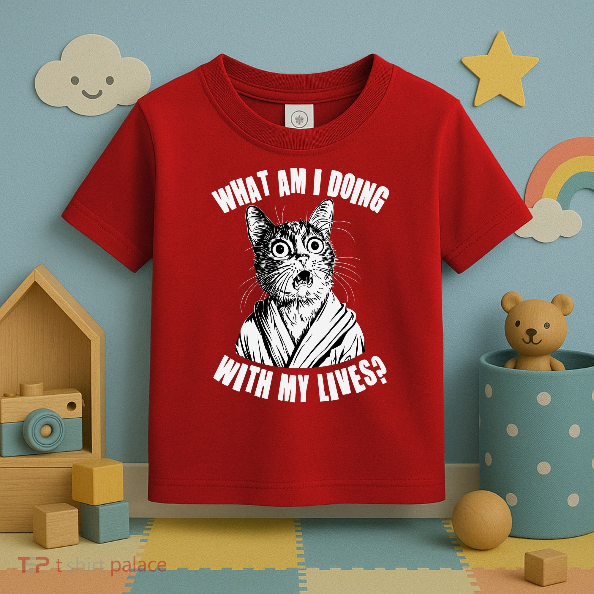 Funny What Am I Doing With My Lives Existential Crisis Cat Toddler T-Shirt