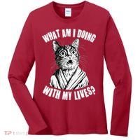 Funny What Am I Doing With My Lives Existential Crisis Cat Women's Long Sleeve Shirt thumb 0