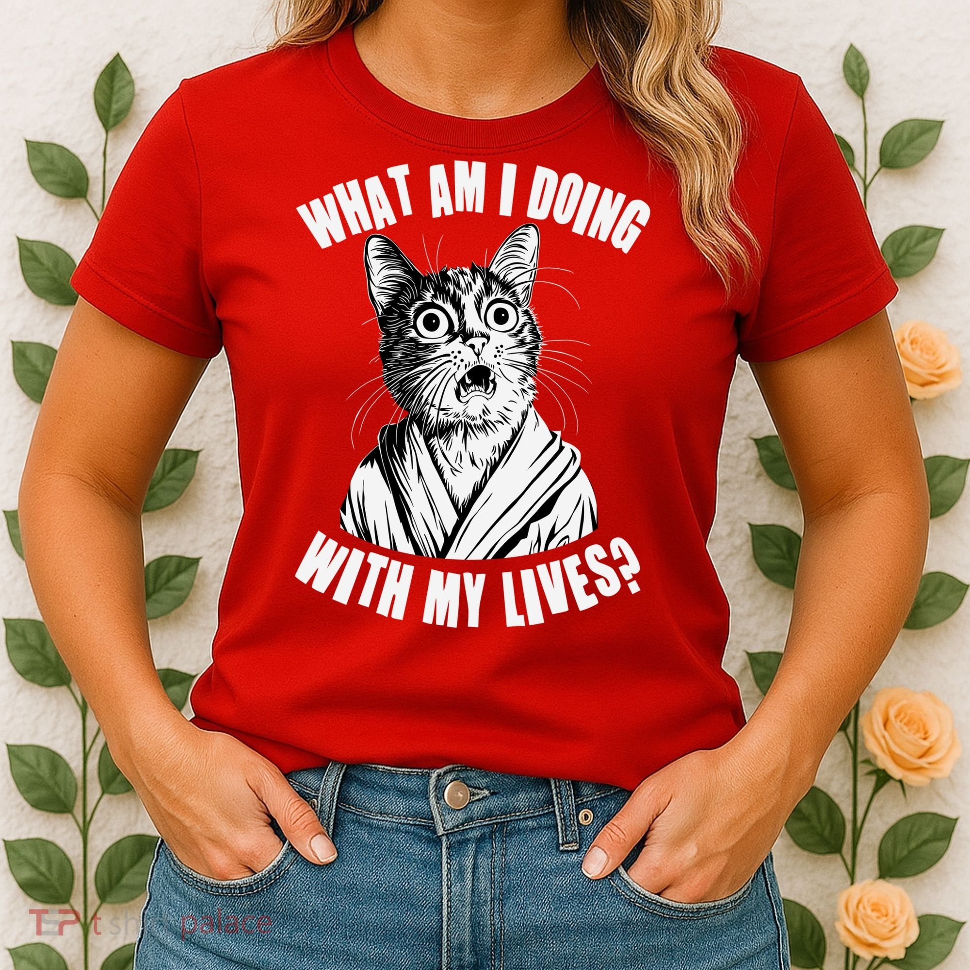 Funny What Am I Doing With My Lives Existential Crisis Cat Women's T-Shirt